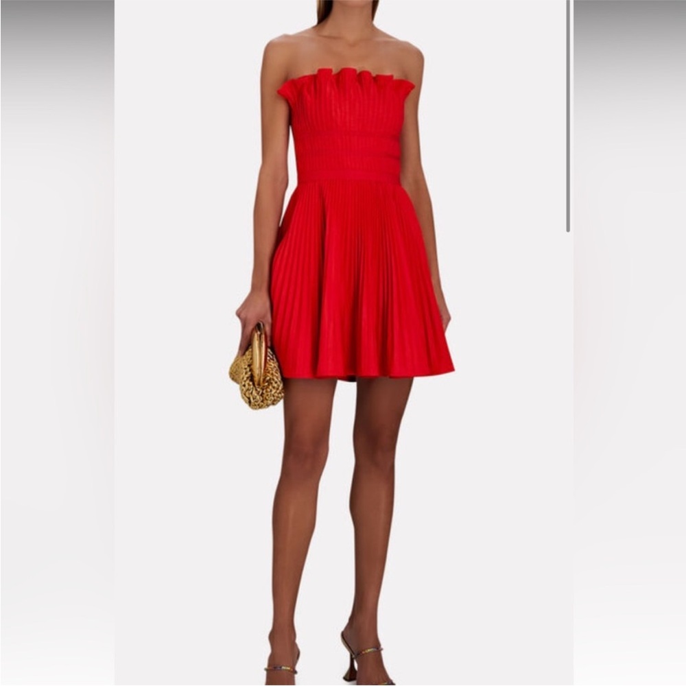 AMUR Red Strapless Fit and Flare Cocktail Dress